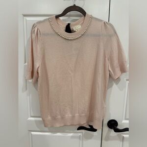 Kate Spade Soft Pink Pearl-Trimmed Short Sleeve Top